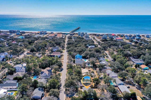 bird's eye view featuring a residential view and a water view