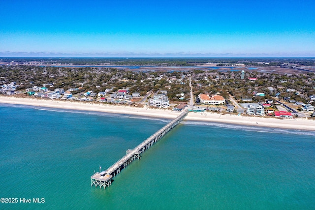 aerial view featuring a water view and a view of the beach