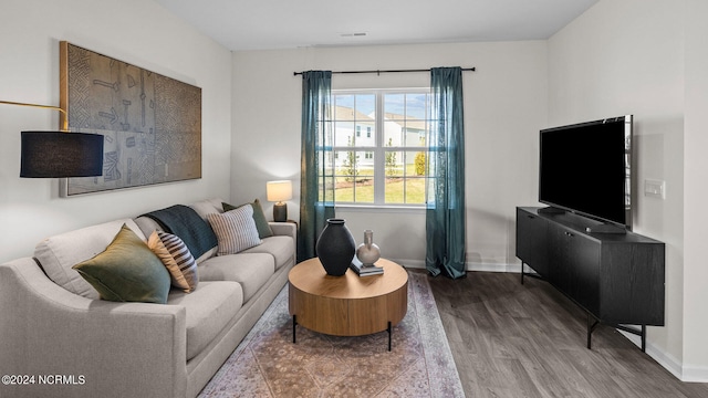 living room with hardwood / wood-style floors