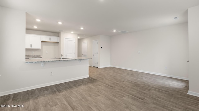 unfurnished living room with sink and hardwood / wood-style floors