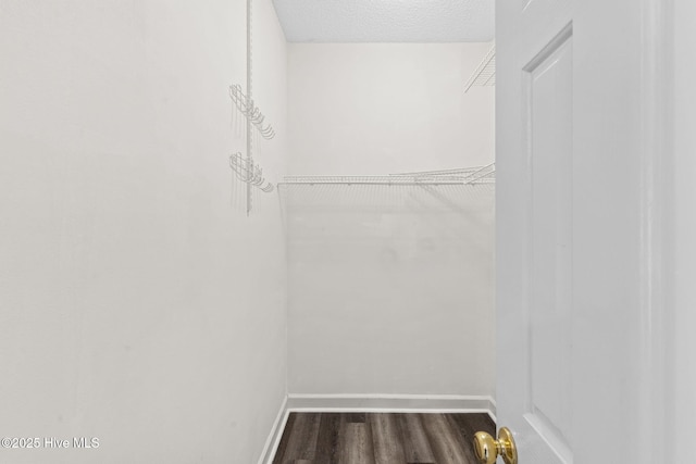 spacious closet with dark wood finished floors
