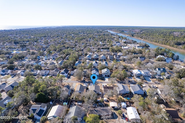 bird's eye view with a residential view and a water view