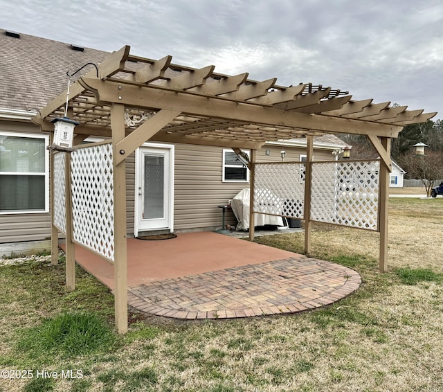 view of patio / terrace featuring a pergola