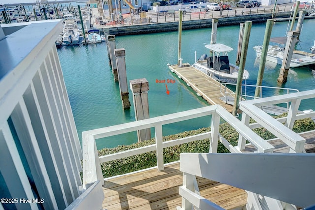 view of dock with a water view