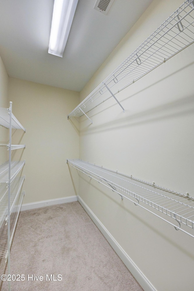 spacious closet featuring light carpet and visible vents