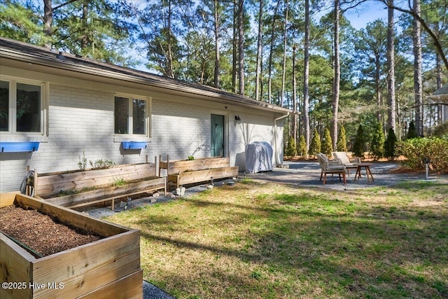 exterior space with a vegetable garden and a patio