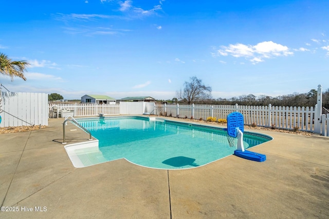 view of swimming pool with a patio area, a fenced backyard, and a fenced in pool