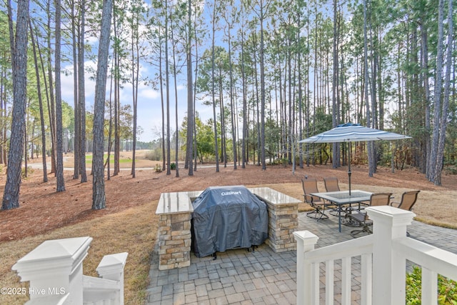 view of patio featuring a grill and outdoor dining area