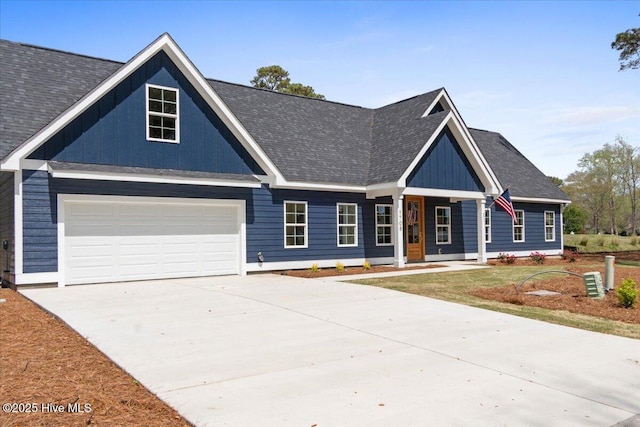 1708 Oakbrook Dr SW, Ocean Isle Beach, NC 28469 - view of front facade with driveway, an attached garage, a shingled roof, and covered porch