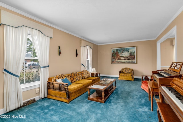 211 Brandon Ave, Tarboro, NC 27886 - living area with carpet floors, baseboards, and ornamental molding