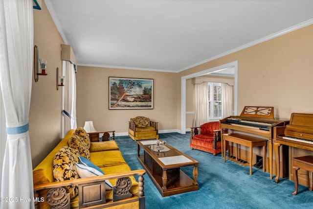 211 Brandon Ave, Tarboro, NC 27886 - carpeted living area featuring baseboards and ornamental molding
