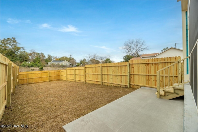 view of yard with a patio area and a fenced backyard