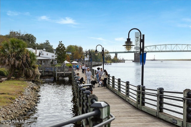 view of dock with a water view