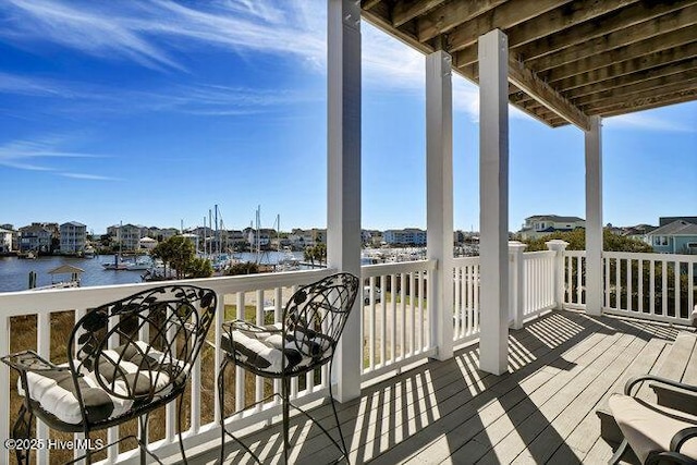 deck with a water view