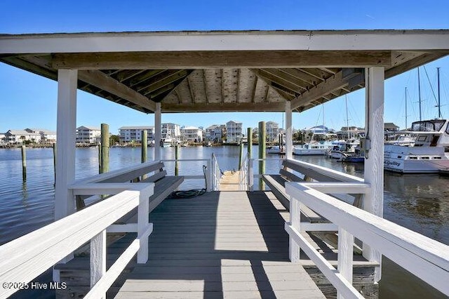 dock area with a water view