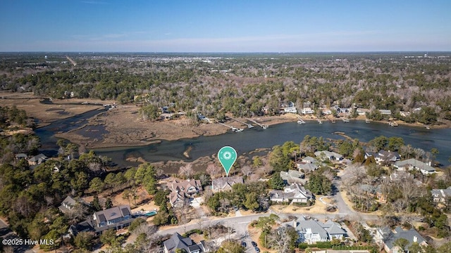 aerial view with a water view and a residential view