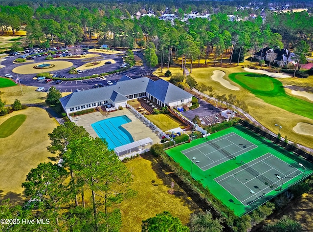 bird's eye view with view of golf course