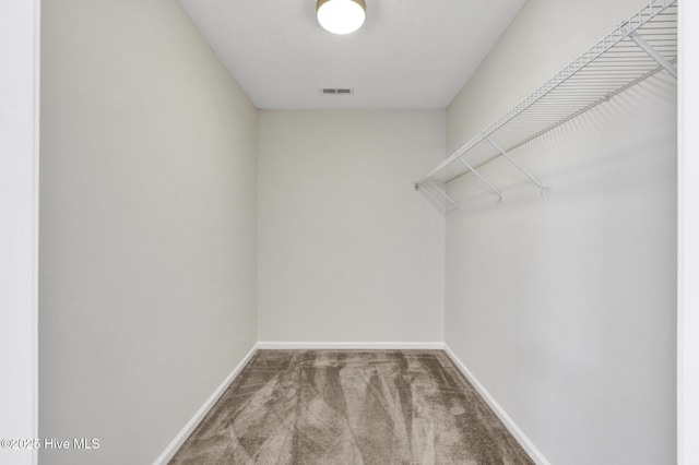 walk in closet featuring carpet flooring and visible vents