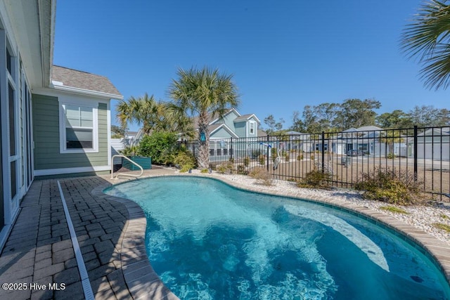 view of pool featuring a fenced backyard and a fenced in pool