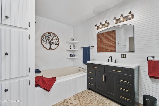 full bathroom featuring tile patterned flooring, vanity, and a bath