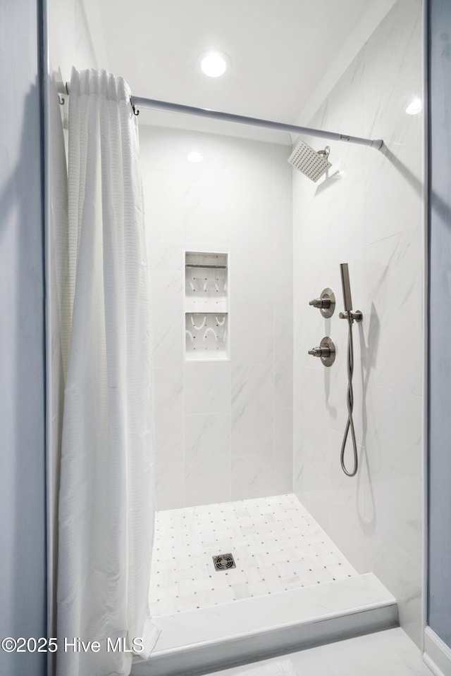 212 Florida Ave, Carolina Beach, NC 28428 - bathroom featuring a stall shower and recessed lighting