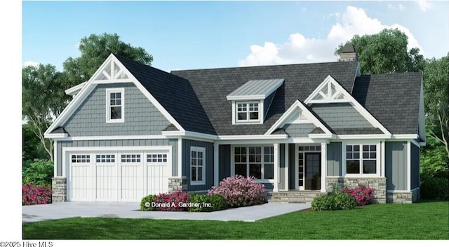 104 Backfield Dr, Newport, NC 28570 - view of front of home featuring stone siding, board and batten siding, a front lawn, and driveway