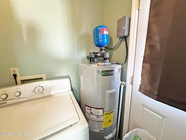 utility room with washer / clothes dryer and electric water heater