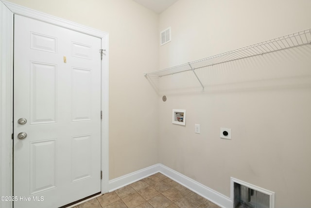 laundry area with laundry area, baseboards, visible vents, hookup for an electric dryer, and washer hookup