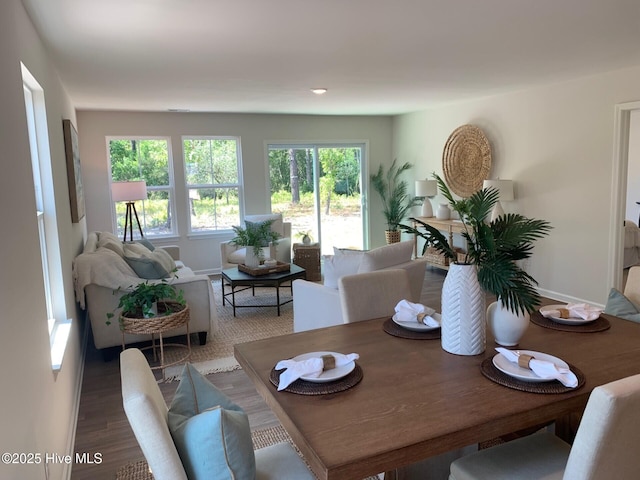 dining area featuring baseboards and wood finished floors