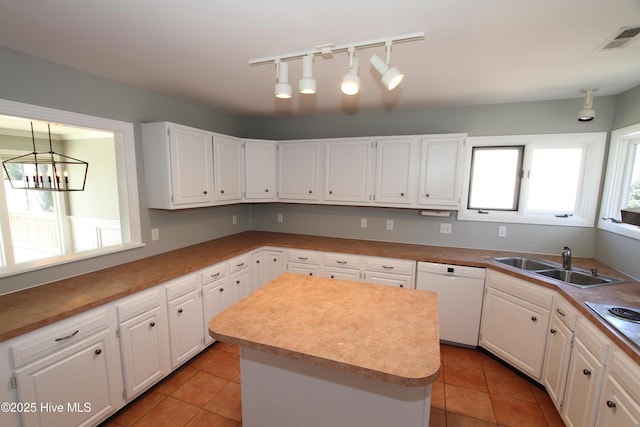 kitchen featuring a sink, white cabinetry, visible vents, and dishwasher