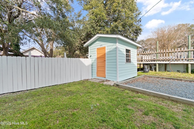 view of shed featuring a fenced backyard