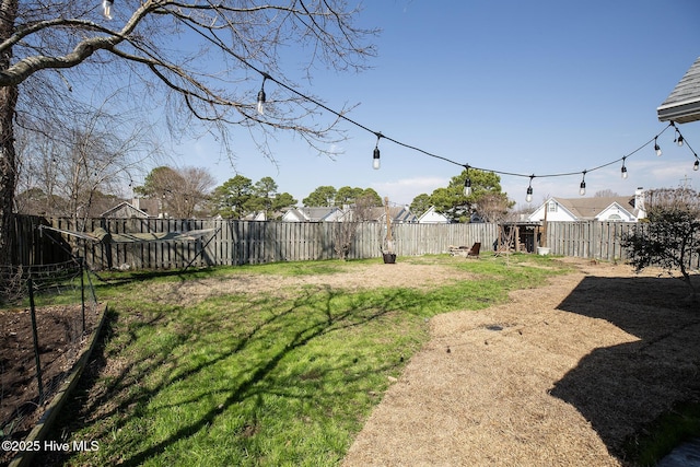 view of yard with a fenced backyard