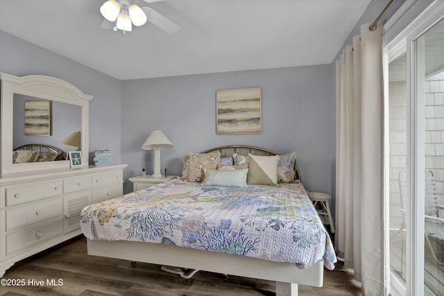 bedroom featuring dark wood finished floors and a ceiling fan