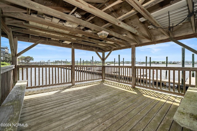 view of dock with a water view