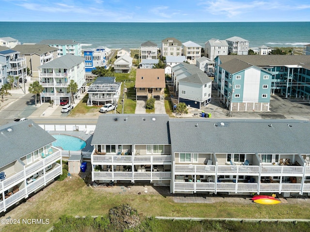 aerial view featuring a residential view and a water view