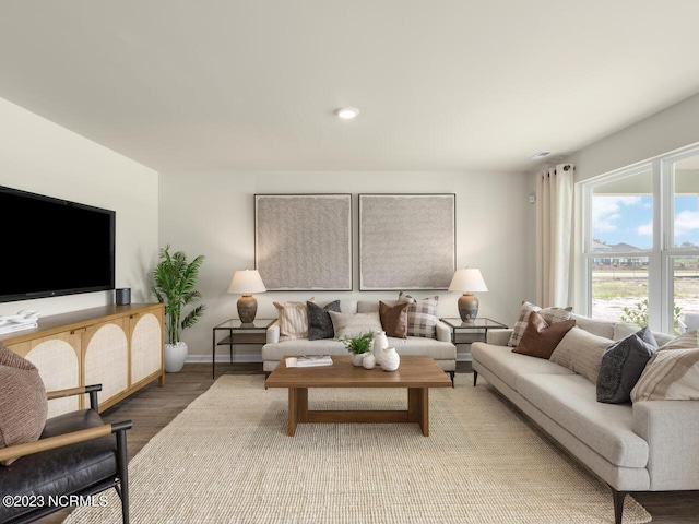 living room featuring baseboards and wood finished floors