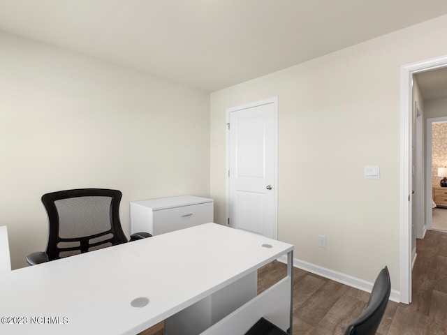 office featuring dark wood-style floors and baseboards