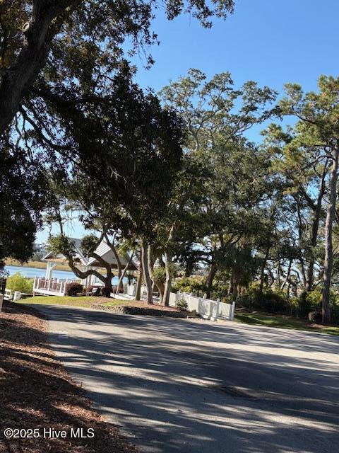 view of street with a water view