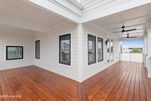 wooden terrace with ceiling fan