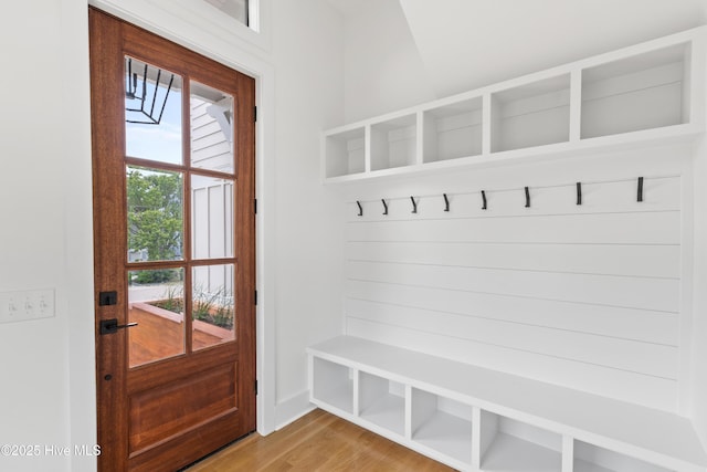 mudroom with wood finished floors