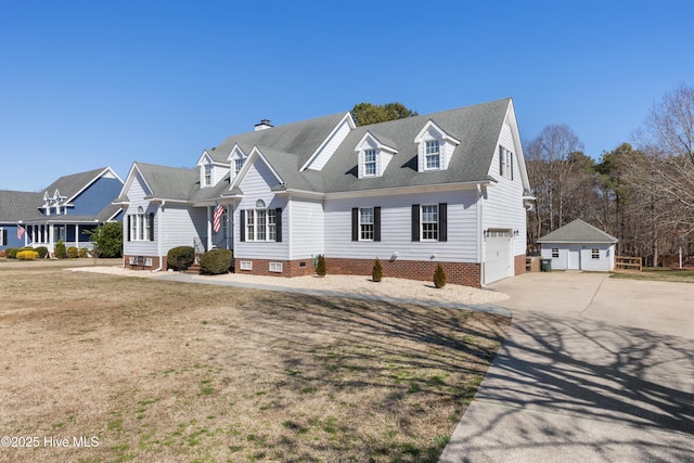 view of front facade featuring a front lawn, concrete driveway, and an attached garage