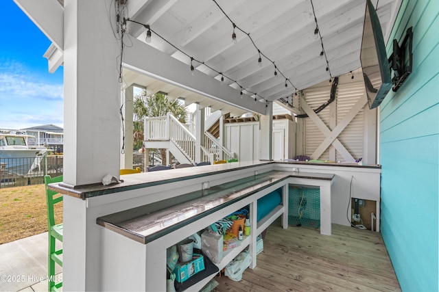 interior space with fence and outdoor dry bar