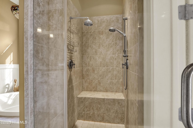 bathroom with a stall shower