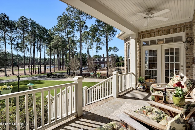 view of patio / terrace featuring a porch and a ceiling fan