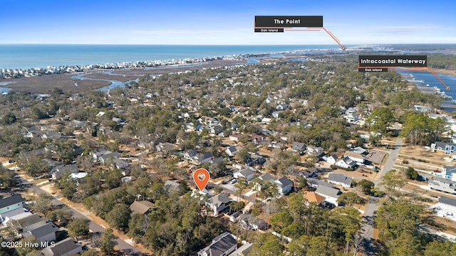 bird's eye view with a residential view and a water view