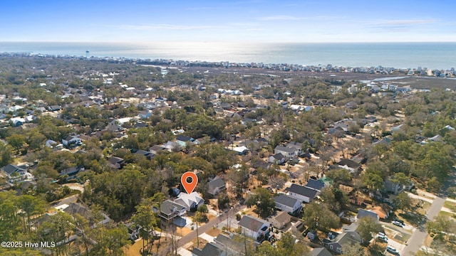 bird's eye view featuring a residential view and a water view