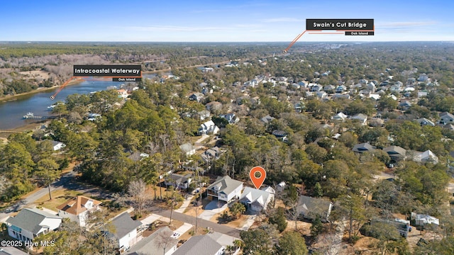 bird's eye view with a residential view and a water view