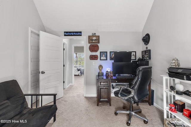 128 Pamlico Dr, Holly Ridge, NC 28445 - carpeted office space featuring baseboards and vaulted ceiling