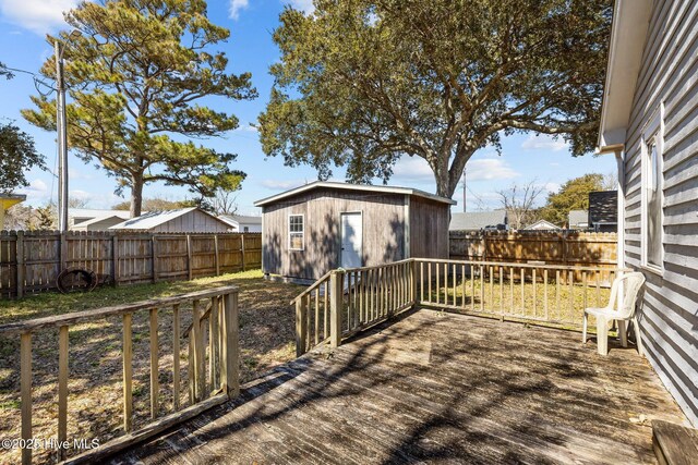 wooden deck with a fenced backyard