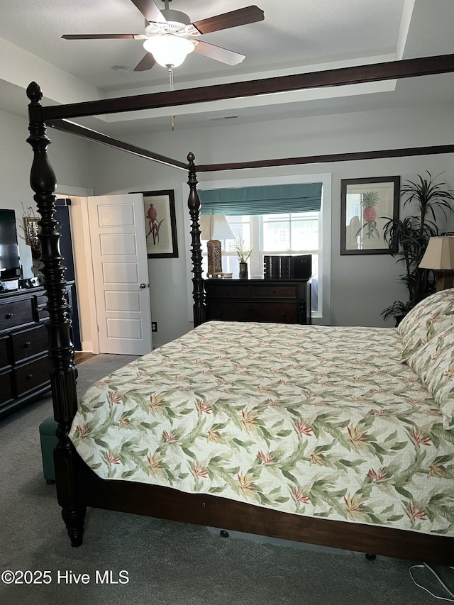 bedroom with carpet and a ceiling fan